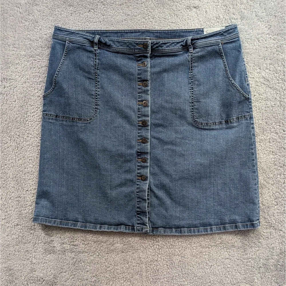 Two By Vince Camuto Denim Skirt Women's 24W Medium Wash Button Front Knee Length